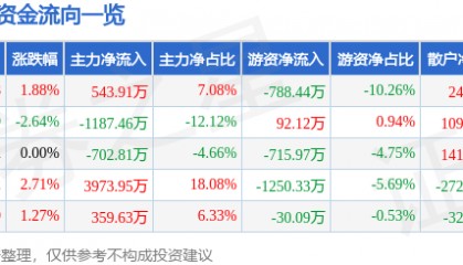 股票行情快报：大东方（600327）6月3日主力资金净买入543.91万元