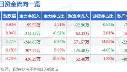 股票行情快报：广东明珠（600382）8月4日主力资金净买入95.53万元