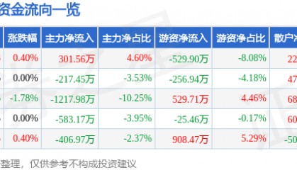 股票行情快报：大东方（600327）8月4日主力资金净买入301.56万元