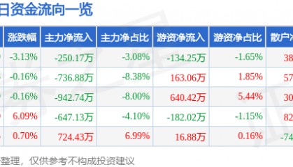 股票行情快报：广东明珠（600382）9月4日主力资金净卖出250.17万元
